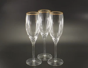 Lenox Eclipse FLUTED CHAMPAGNE Set 3 Crystal Stemware Gold Trim 8.25"  Vtg USA - Picture 1 of 11