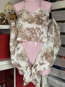 Ladies Cream And Beige Plus Size Crop Top With Long Sleeves By Cider Size 4XL - Picture 1 of 8