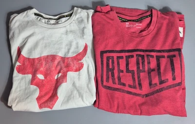 Lote 2 Camisas Under Armour Project Rock Camiseta HeatGear Para Hombres S Bull Respect Foto 1 de 4