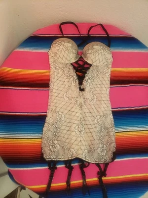 Victoria Secret Scandulous 32B Lace Garter Slip Chemise Babydoll Black  Sexy  - Image 1 of 4