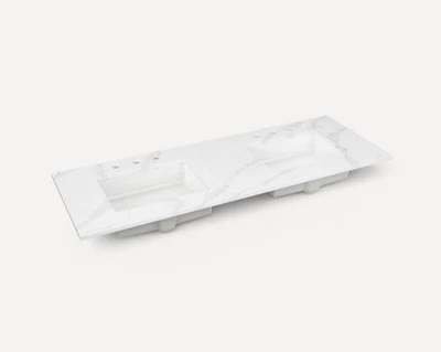 Robern TA60UD0100-8CS3 - 60 英寸石灰石石英石梳妆上衣带 2 U/M 水槽 — 第 1/4 张图片