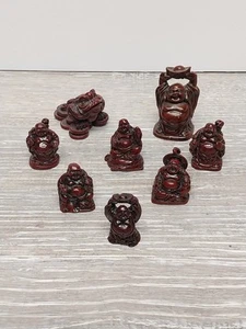 Lote de 8 estatuillas miniatura de Buda riendo rojo de 2" - Imagen 1 de 3