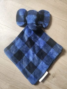 Blankets & Beyond Baby Lovey Elephant Blue Black Buffalo Check Plaid Plush Euc - Picture 1 of 3
