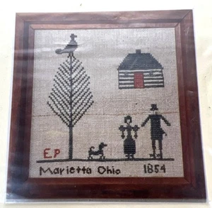 E.P. Marietta Ohio 1854 Little Sampler Cross Stitch 7"X7" Linen & Thread Fro - Picture 1 of 3
