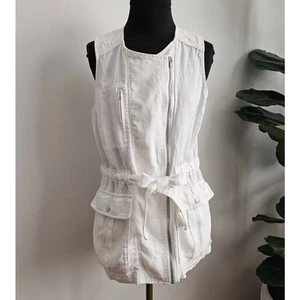 EUC ATHLETA Women's 100% Linen White Wanderbout Zip Utility Vest M - Picture 1 of 8