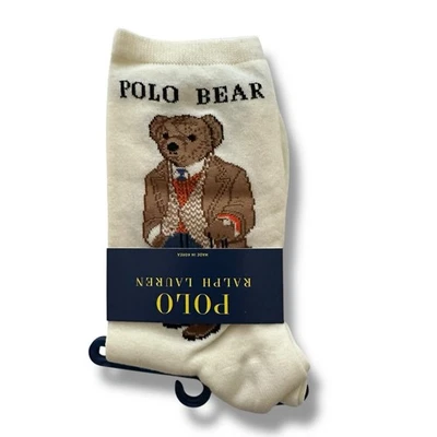 Polo Ralph Lauren Bloomingdale's Shopping Bear Women’s Trouser Socks Ivory Nwt - Image 1 of 2