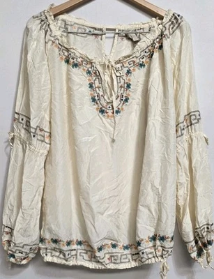 Corbata Da-Nang Seda Fluida Top Bordada Boho Marfil Capricho Hippie Talla L Foto 1 de 4