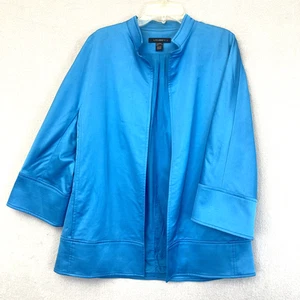 Louben Silk Blend Blazer Jacket Womens Size 6 Blue Open Front 3/4 Sleeve Canada - Picture 1 of 15