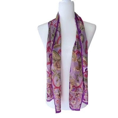 Bufanda de seda Oscar de la Renta, magenta, púrpura, dorado, negro, usada en excelente estado Foto 1 de 4