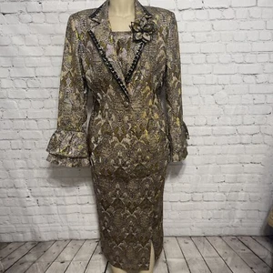 Fabulous Vintage 80s Metallic Couture Skirt Suit By Donna Vinci Size 10 - Picture 1 of 14