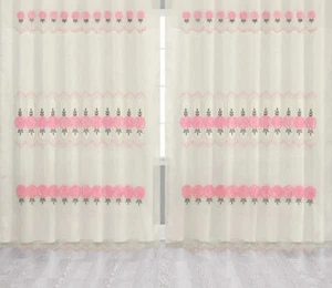 Green Floral Embroidery Satin Sheer Living Panel Ivory Window Curtain 60wx90L" - Picture 1 of 12