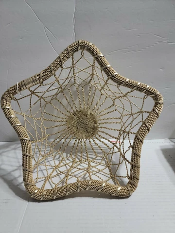 STAR Wire Basket Metal Bowl Shaped Gold Tone Woven Holiday Display Serving Heavy Cover