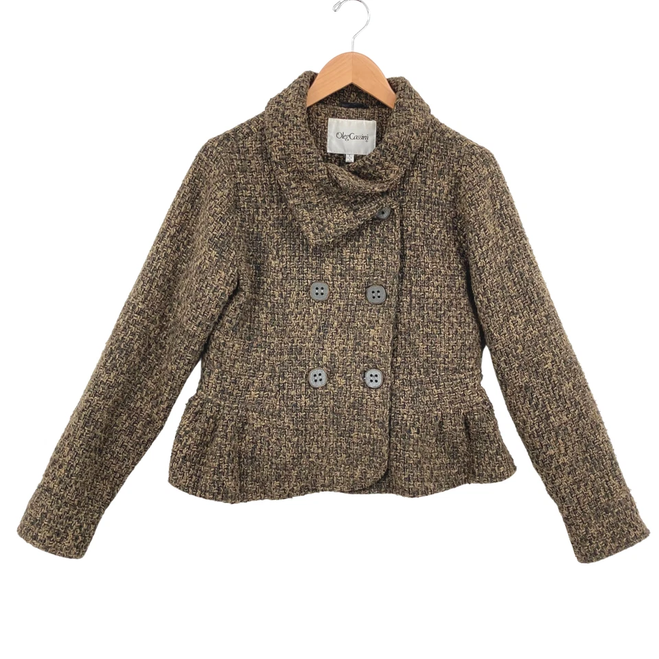 Blazer vintage Oleg Cassini para mujer marrón oscuro mezcla de lana doble botonadura talla L Foto 1 de 4