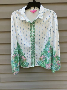Lilly Pulitzer Women’s Tavia Blouse Resort White Floral Size M Cottagecore Flowy - Picture 1 of 8