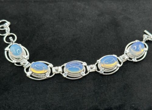 Link Bracelet oval setting Fire Opal 925 Sterling Silver