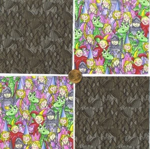 Knight in Shining Armor Princess Dragon Fabric Quilt Squares 100% Cotton YW1 - Picture 1 of 3