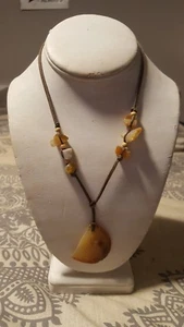 Natural Agate Stone Knotted Brown Leather Cord Necklace - Picture 1 of 3