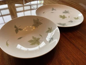 2pc MIKASA Elite WINDFALL White & Green Blowing Leaves Serving Bowl & Plate SET - Picture 1 of 10