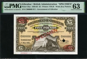 Gibraltar 1958-1965 5 libras P19as PMG 63 UNC - Imagen 1 de 2