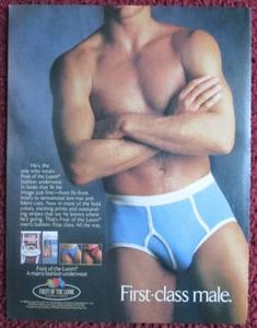 1986 FRUIT of the LOOM Men's Underwear Briefs Print Ad ~ First-Class Male, BLUE - Picture 1 of 1