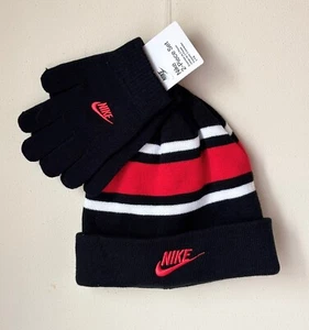 Nike Boys 8/20 Futura Foldover Beanie Hat Glove Set (2 PC) Black/University Red - Picture 1 of 5