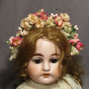 Vintage Doll Hat - Garland - Headband - Pink & White Flowers w/Wax Buds