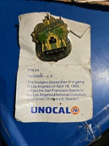 Gold Tone Unocal Dodgers 1958 First Game In Los Angeles 100th Anniversary Pin - Picture 1 of 1