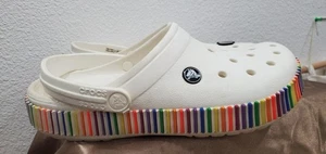 CROCS White Rainbow Crocband Block Clog Unisex Size W-9 M-7 EUC - Picture 1 of 4
