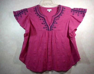 Top Jill Mujer XL Pequeño Rosa Bordado Cuello en V Manga Gorra Foto 1 de 4