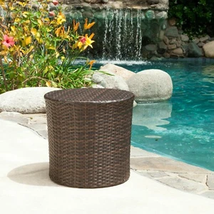 (Set of 2) Overton Outdoor Wicker Barrel Side Table - Picture 1 of 6