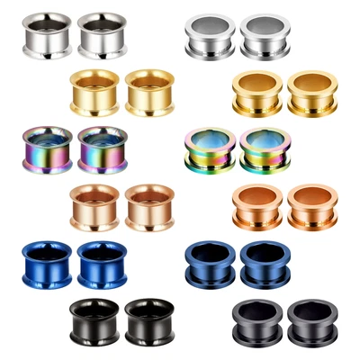 2 peças plugues medidores de ouvido de aço inoxidável encaixe por parafuso túneis de carne expansores ocos - Imagem 1 de 4