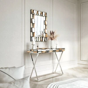 Rosegold Mirrored Console Table & Modern Glass Wall Mirror Living Room Furniture - Picture 1 of 5