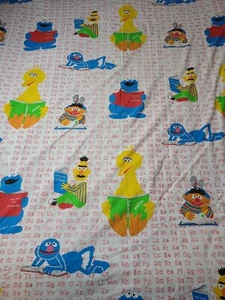 Vintage Sesame Street Alphabet ABCs Reading Flat Bed Sheet Twin Crafts Fabric  - Picture 1 of 9