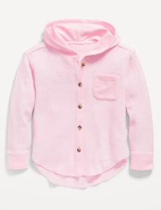Old Navy Pink Waffle Knit Hoodie Jacket Shirt Shacket Button Down Girls M 8 Pink - Picture 1 of 11