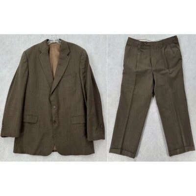 BURBERRY 2PC SUIT 46L Windowpane Wool Sports Coat Blazer Jacket & Pants 38X29 - Image 1 of 4