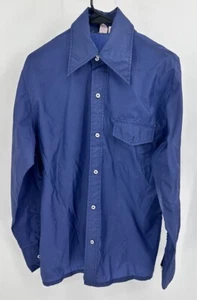 VTG Skyr Blue Shirt Button Up Fit Like Men’s Medium 60s 70s Polyester/Nylon Like - Picture 1 of 7