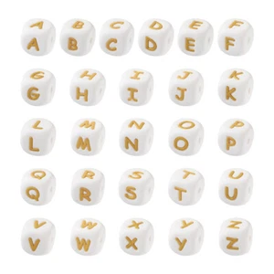 52 piezas cuentas de letras de silicona alfabeto de oro blanco cubo de silicona cuentas focales - Imagen 1 de 8