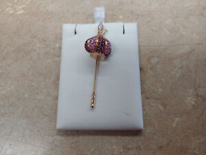 18k Rose Gold Russian Dome Pin Accented with Rubies & Diamonds