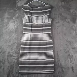Calvin Klein Dress Size 10 Gray Bayadere Striped Sheath Style Knee Length - Picture 1 of 12