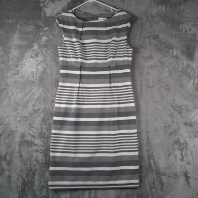 Vestido Calvin Klein Talla 10 Gris Bayadere Rayas Estilo Funda Hasta la Rodilla Foto 1 de 4