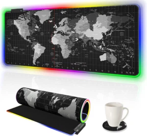 Alfombrilla de ratón para juegos LED RGB extra grande mapa del mundo brillante de gran tamaño 35,4 x 15,8"" - Imagen 1 de 8