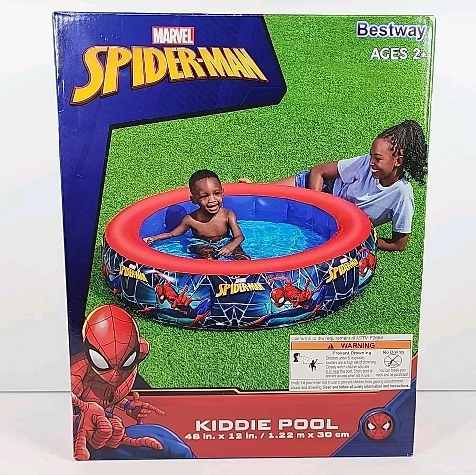 Marvel Spider-Man Inflatable Round Kids Kiddie Pool Bestway 29 Gallon 48" "