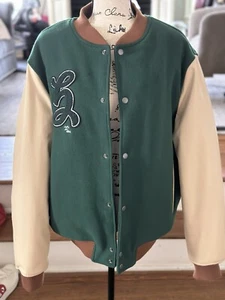 Men’s Zara Letterman Jacket-Size XL-Green/Cream/Brown-Runs Small-New w/Tags - Picture 1 of 11