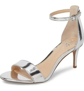 Vince Camuto Sebatani Silver metallic Mid Heel Ankle Strap Dress Heel Sandals - Picture 1 of 3