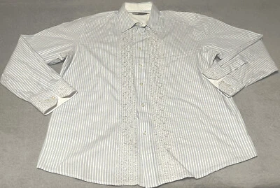 BLUE x Pronto Uomo Men's Vertical Striped Embroidered Front Dress Shirt Size XL  - Image 1 of 4