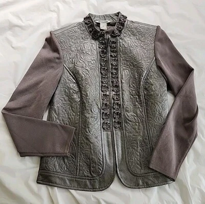 Blazer Abrigo Chaqueta Vintage Metálico Talla Pequeña Cuero Acolchado Mujer Volantes Lazo  Foto 1 de 4