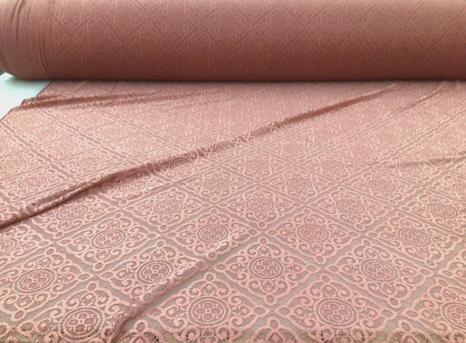 Embroidered Stretch Lace Apparel Fabric Sheer Diamond Brownish Pink UU215 - Image 1 of 1