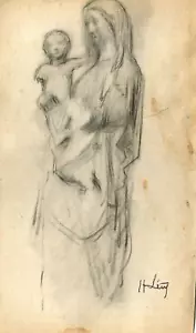 Pencil Antique Drawing Original Hippolyte LETY (1878-1959) Madonna and Child - Picture 1 of 6