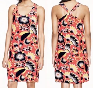 J Crew Sz 8T Silk Floral Print Dress Race back Coral Orange D353 - Picture 1 of 7