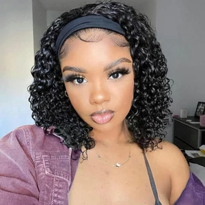 Deep Wave Headband Wig Human Hair 12 Inch Curly Headband Wigs for Black Women Hu - Picture 1 of 12